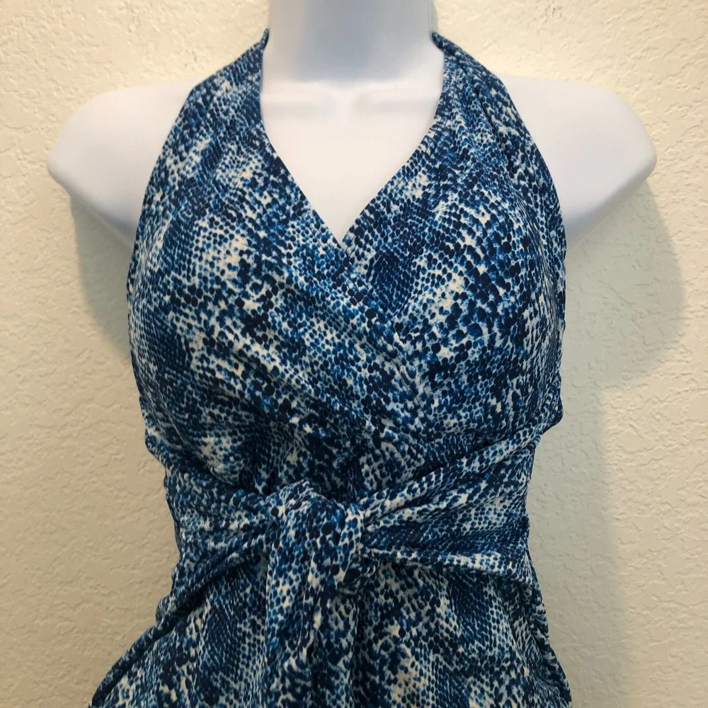 NEW Jones New York One Piece Swimsuit Medium Blue Snakeskin Tie Padded Cups